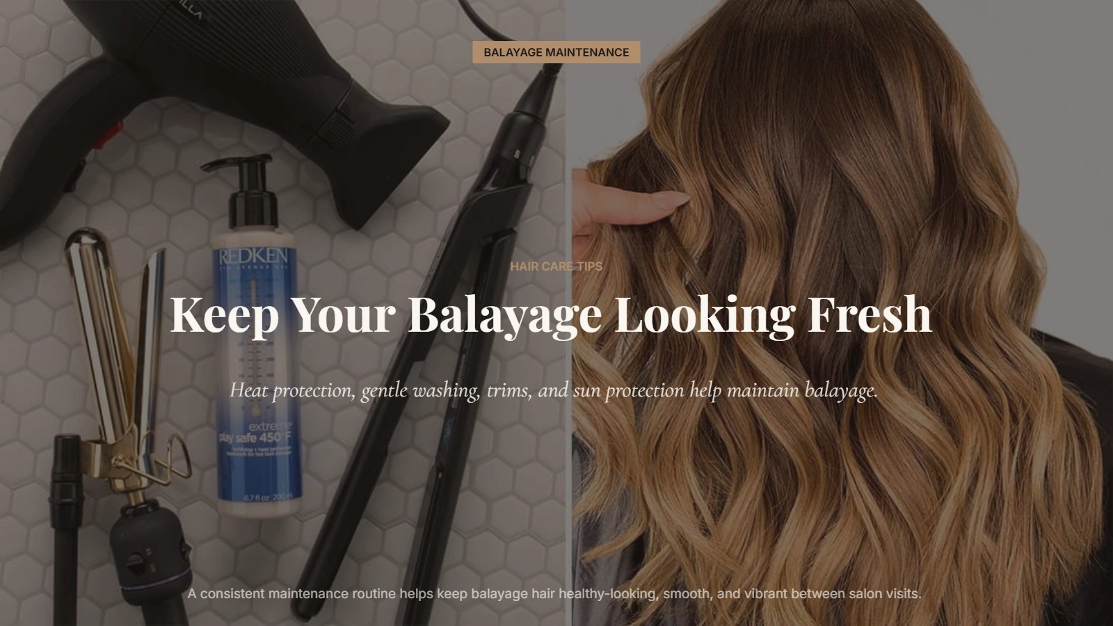 Woman with healthy balayage hair using a professional hair care routine