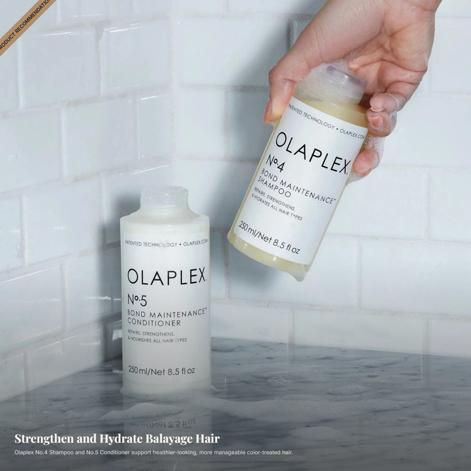 Olaplex No.4 shampoo and No.5 conditioner for dry, color-treated balayage hair