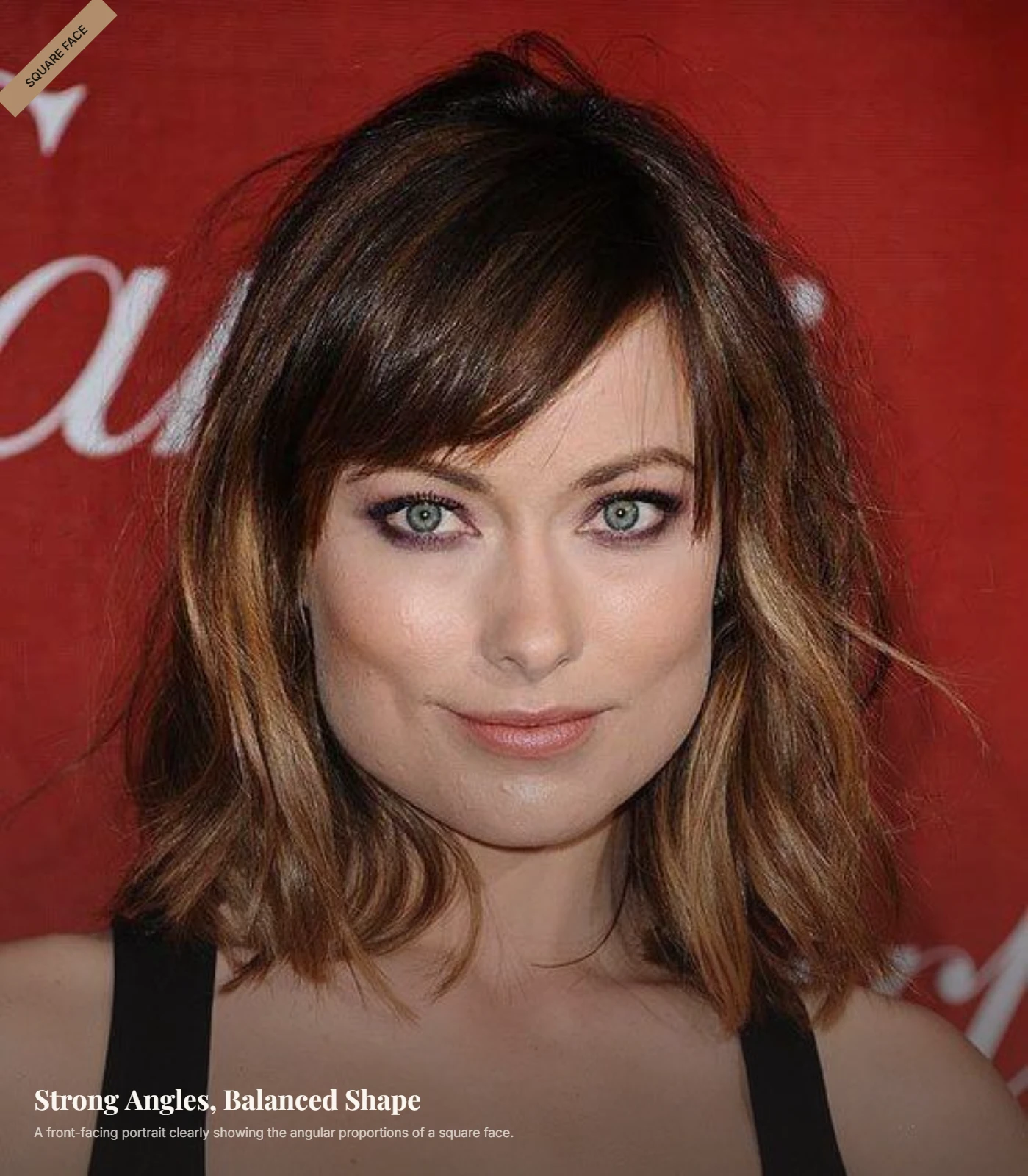 Woman with a square face, broad forehead, wide cheekbones, and strong jawline wearing soft waves