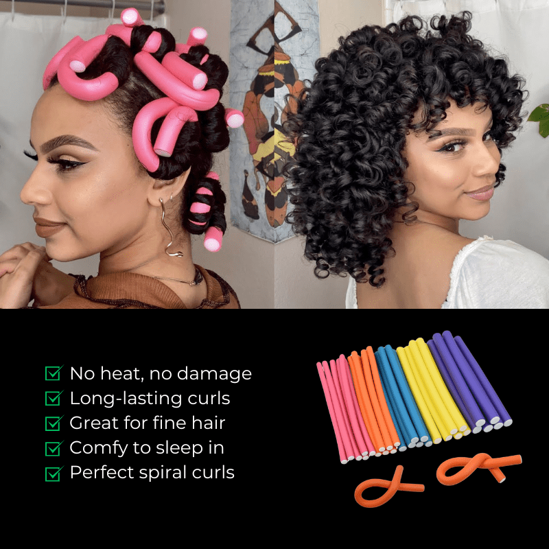 Young woman sleeping comfortably with flexi rods creating perfect spiral curls without heat damage
