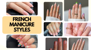 Collage of eight French manicure nail designs beneath the text 'French Manicure Design Ideas'