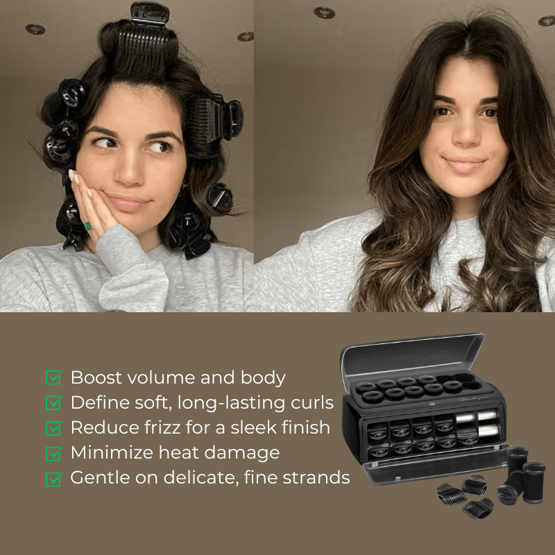 Ceramic hot rollers creating smooth, shiny curls in fine hair with minimal damage