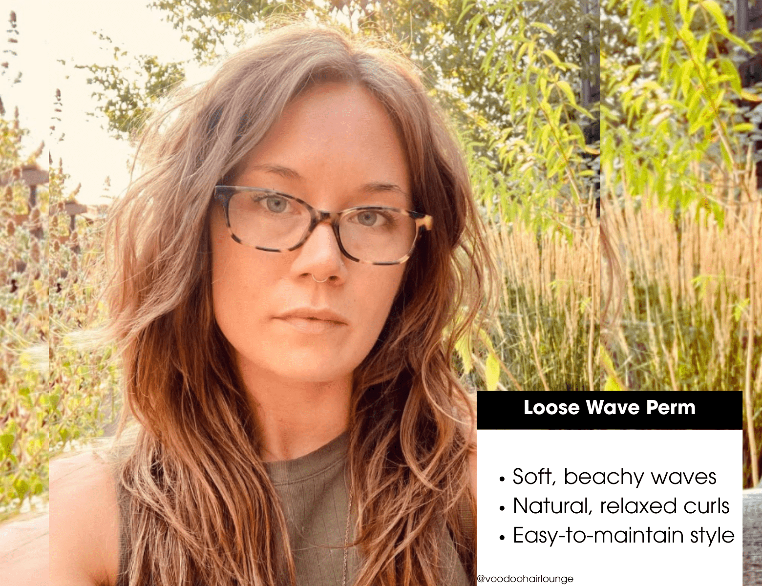 Loose wave perm creating soft, beachy waves for natural-looking texture with easy maintenance.