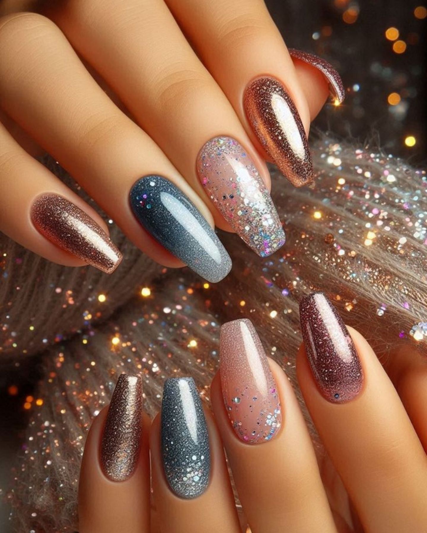 Ombre Glitter Nails with classic French tips, featuring a shiny golden glitter finish on the tips for a luxurious and elegant touch.