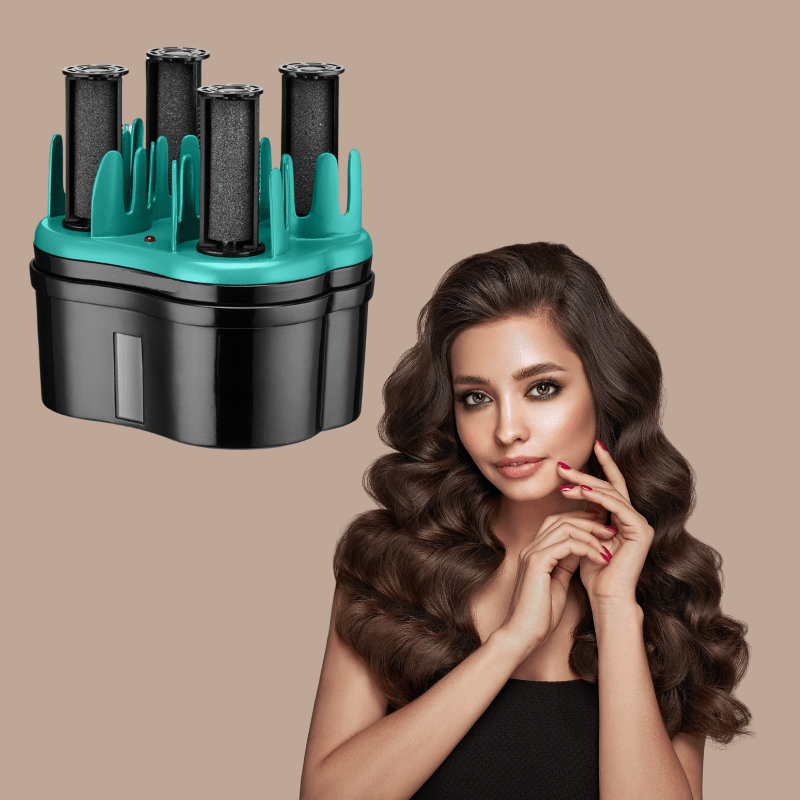 A young woman with steam rollers to add moisture and volume to fine hair