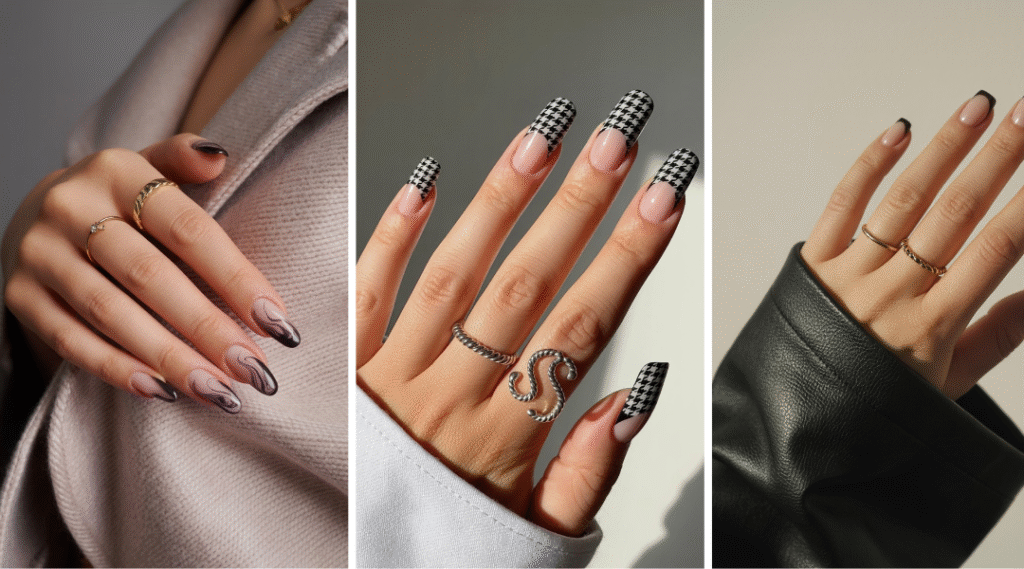 Black French Tip Nail Designs Grid