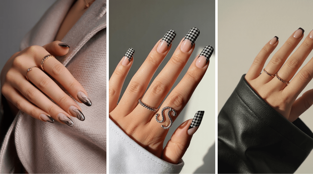 Black French Tip Nail Designs Grid