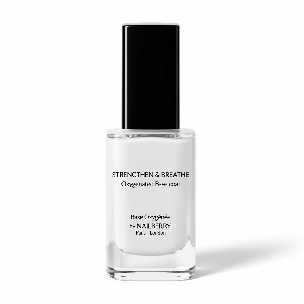 Nailberry Strengthen & Breathe nail strengthener bottle with breathable, oxygenated formula and black cap
