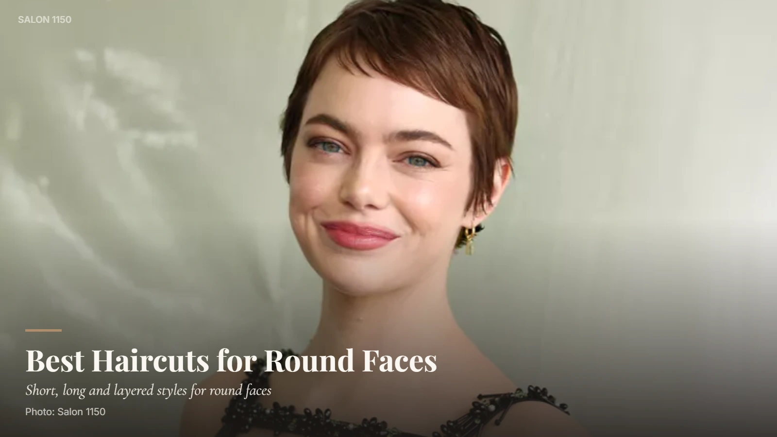 Collage of flattering short, medium and long haircuts for round faces