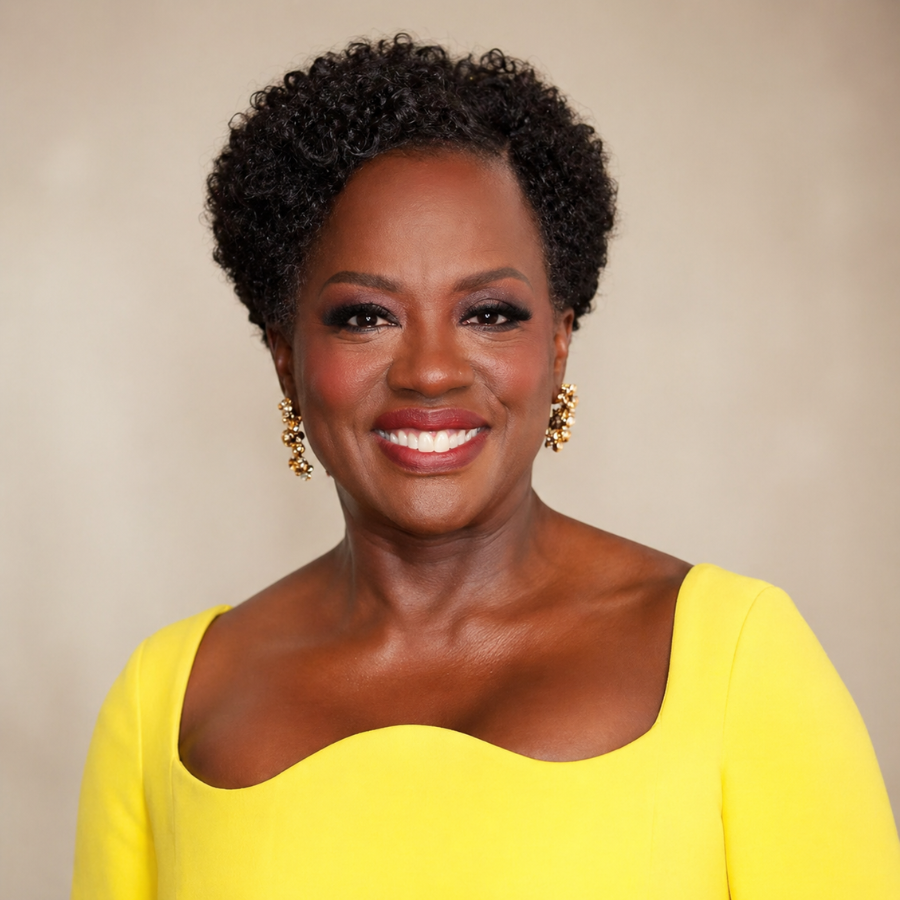 Viola Davis inspired short natural haircut with tapered sides, soft curls, and rounded volume in a clean elegant style