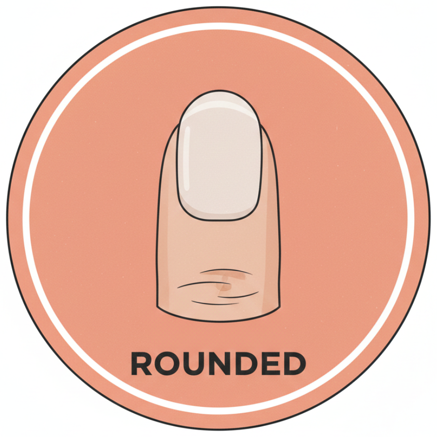 Illustrated round nail shape showing fully rounded edges with no corners
