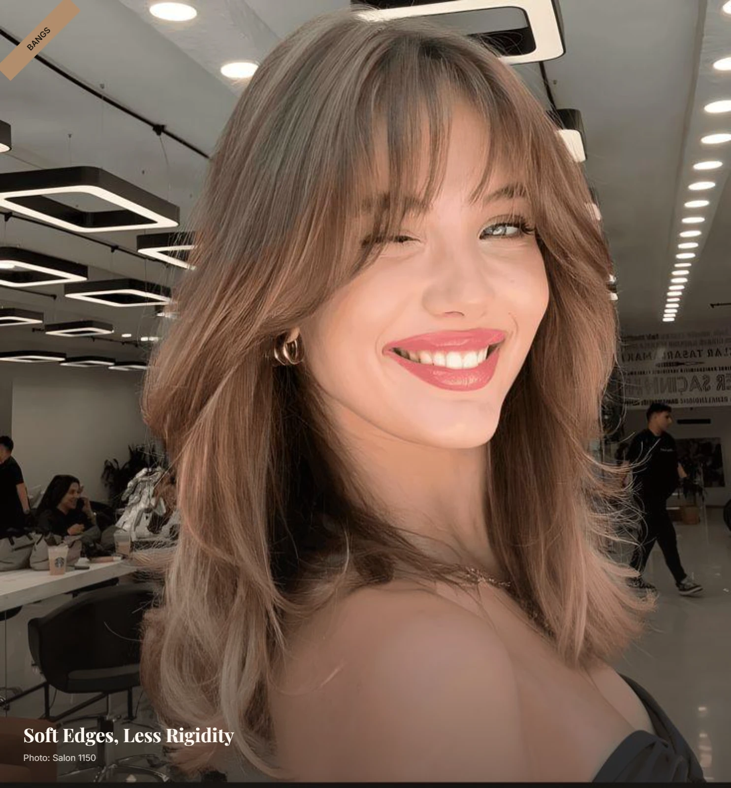 Soft wispy bangs on thin hair with irregular edges framing a square face