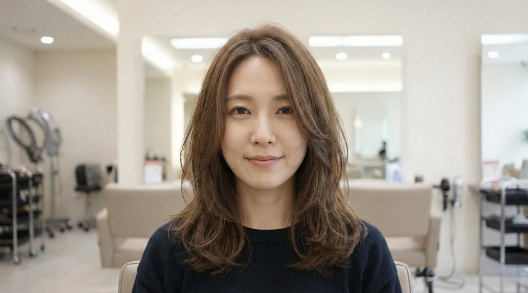 Mid-length haircut with an adjustable part that allows balance across different face proportions without relying on a single face-shape category