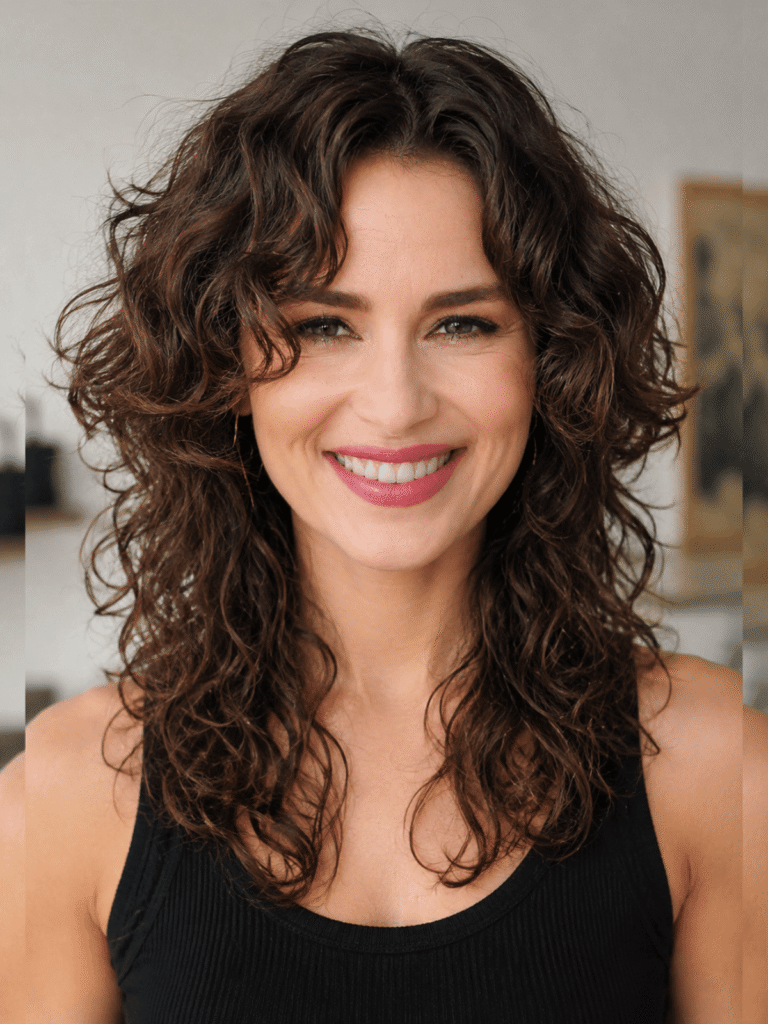Jellyfish haircut on 3A to 3B curly hair showing the dramatic voluminous bell shape created by natural curl pattern