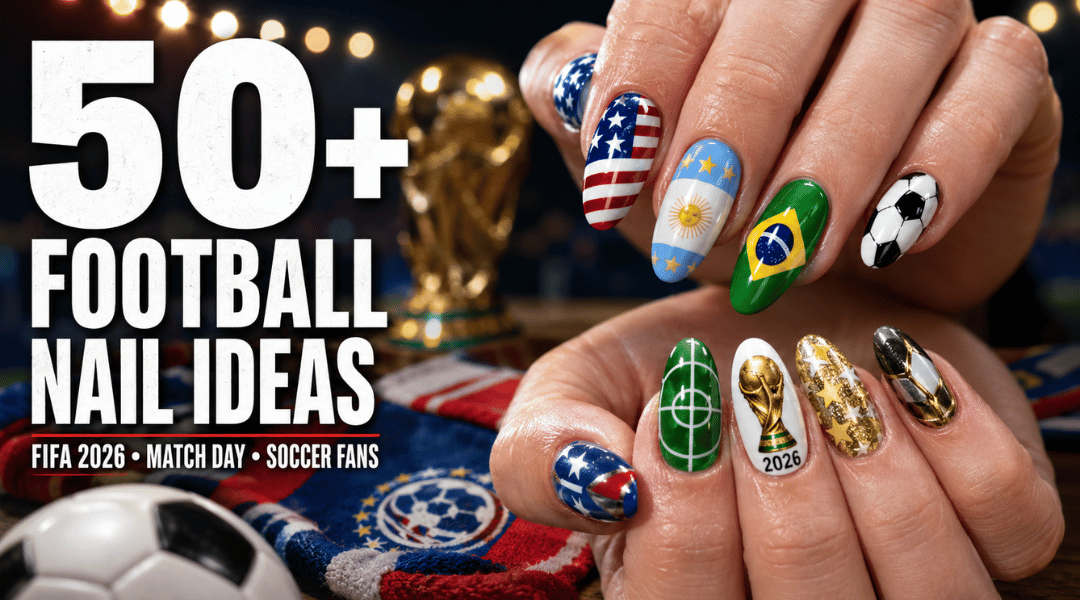 Featured image showcasing football nail ideas with soccer ball nail art, FIFA 2026 inspired manicures, country-themed football nails, and championship nail designs.