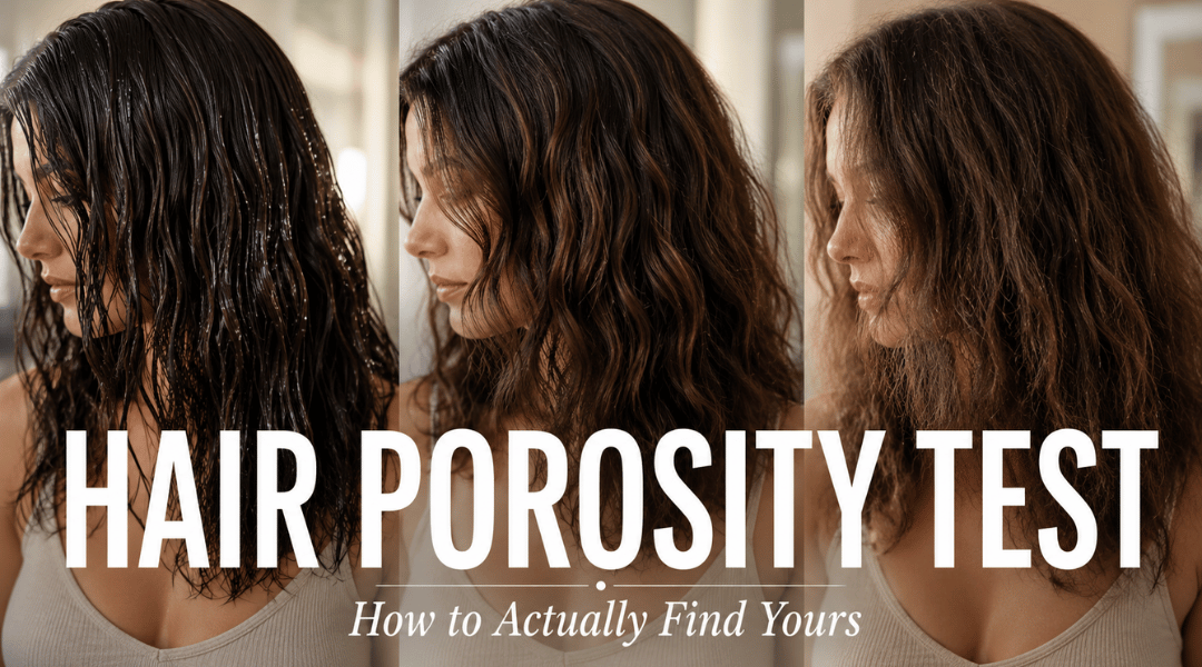 Comparison of low, medium, and high porosity hair featured in a guide explaining how to determine hair porosity