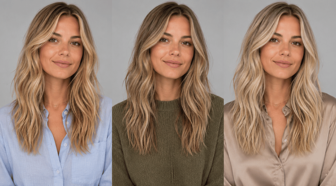 Side by side comparison of sandy blonde, dirty blonde, and beige blonde hair colors showing differences in warmth, depth, and tone
