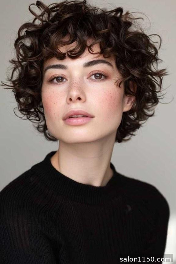 Curly bixie haircut with natural volume and defined curls