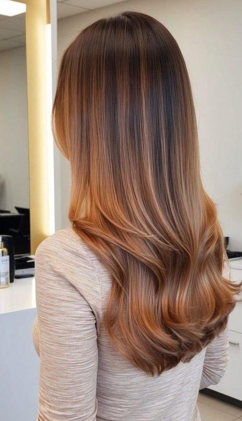 Caramel brown ombre on long straight hair