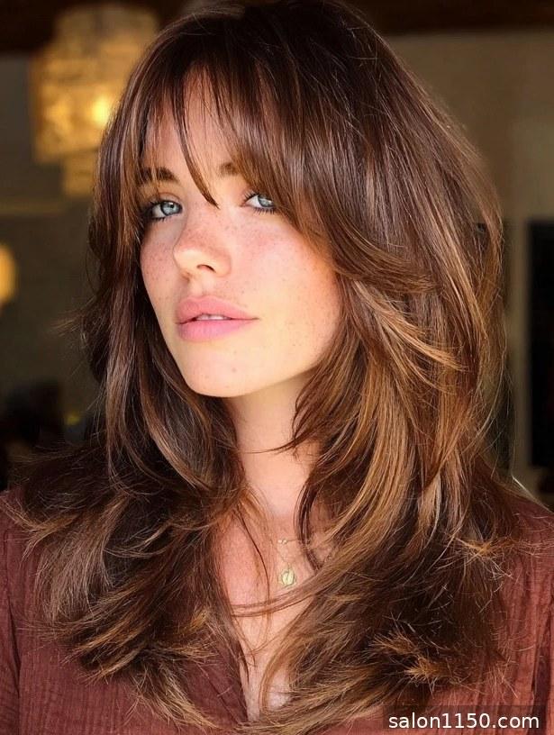 Medium-length hair with curtain bangs and layers