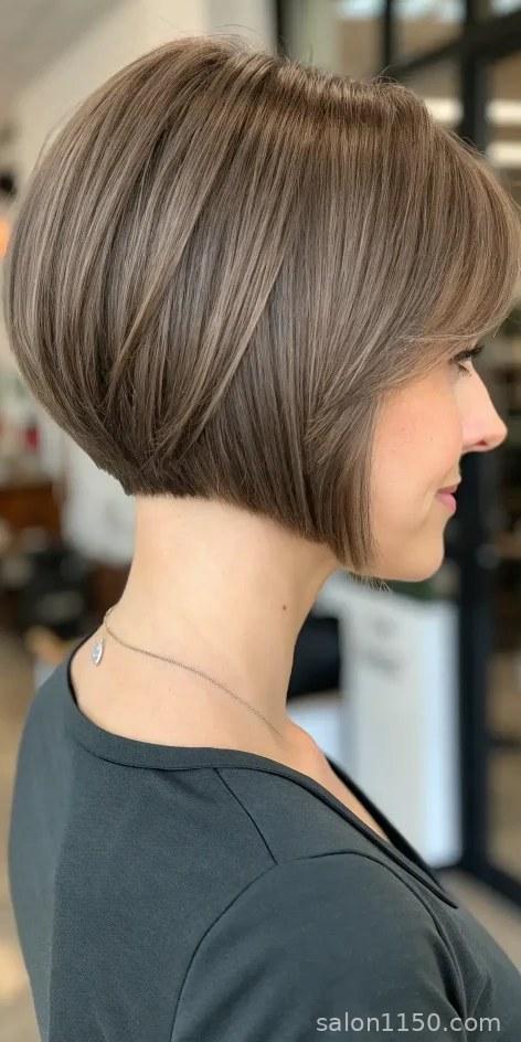 Mushroom brown hair color with a fresh cool-toned gloss for reflective shine