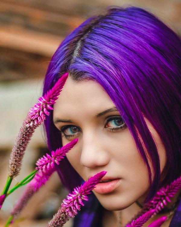 Bold vivid purple fashion hair color